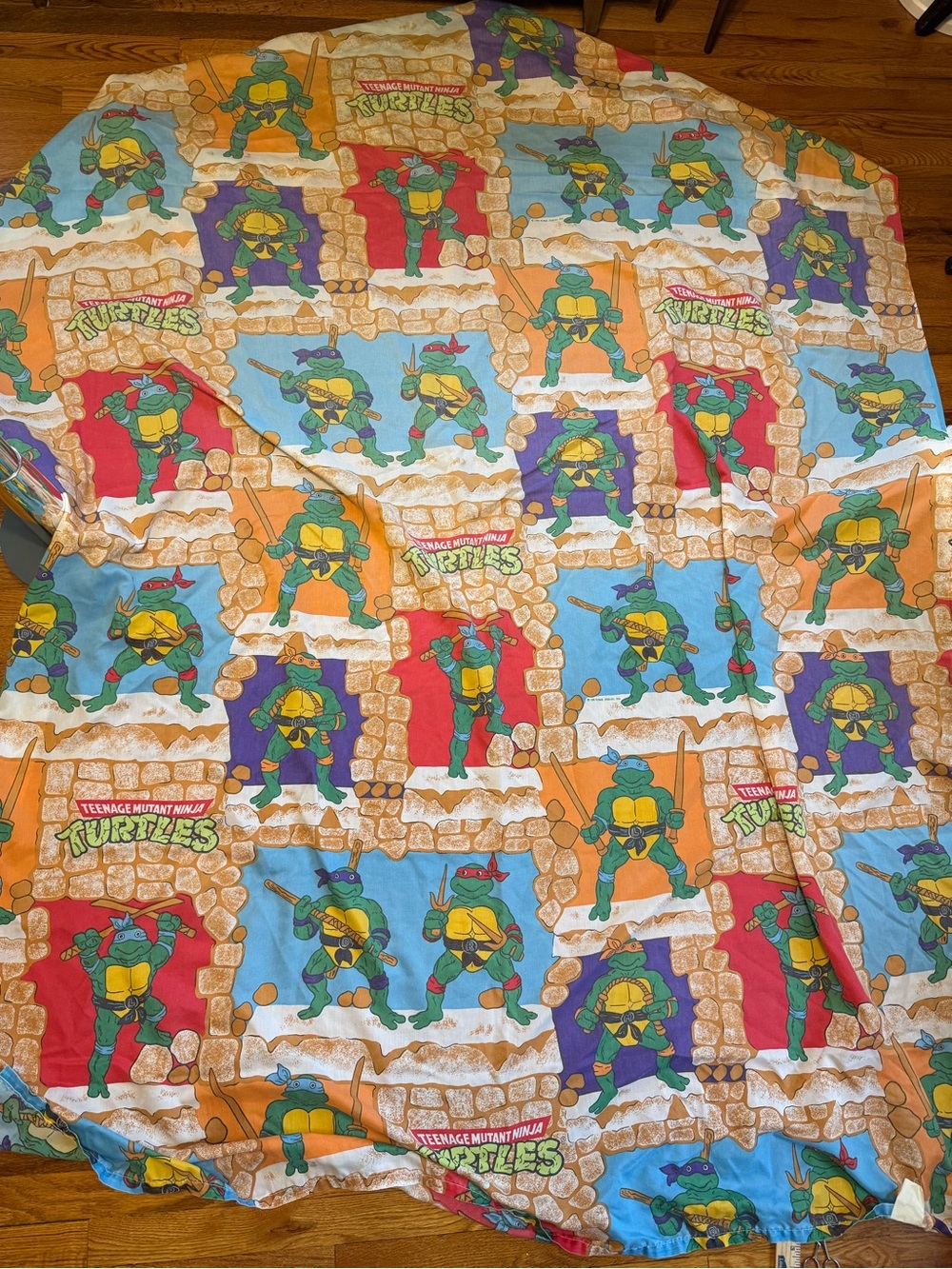Vintage 80s Teenage Mutant Ninja Turtles Flat Sheets, 1988 Fabric TMNT (Twin)